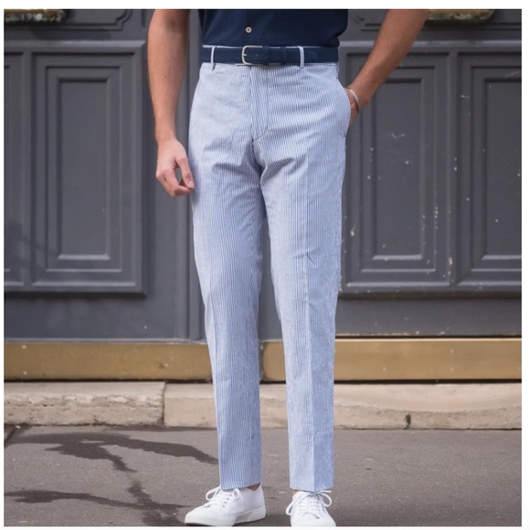 Polo Ralph Lauren Other - POLO RALPH LAUREN Cotton Straight Slim Pants Striped Seersucker Trousers Pockets